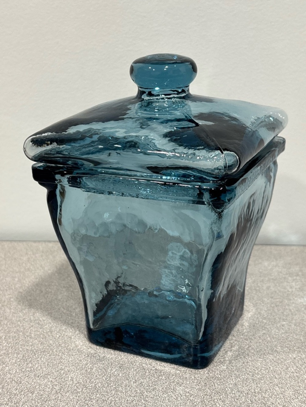 Blue Glass Decorative Canister with Lid - Home Art
